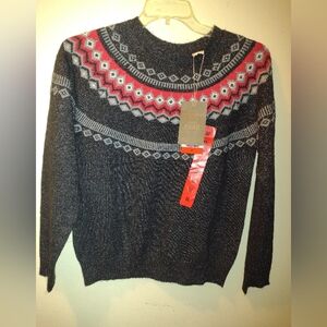 Weatherproof Vtg Black & Red Fair Isle Sweater Women's XL Nordic Ski Lodge NWT